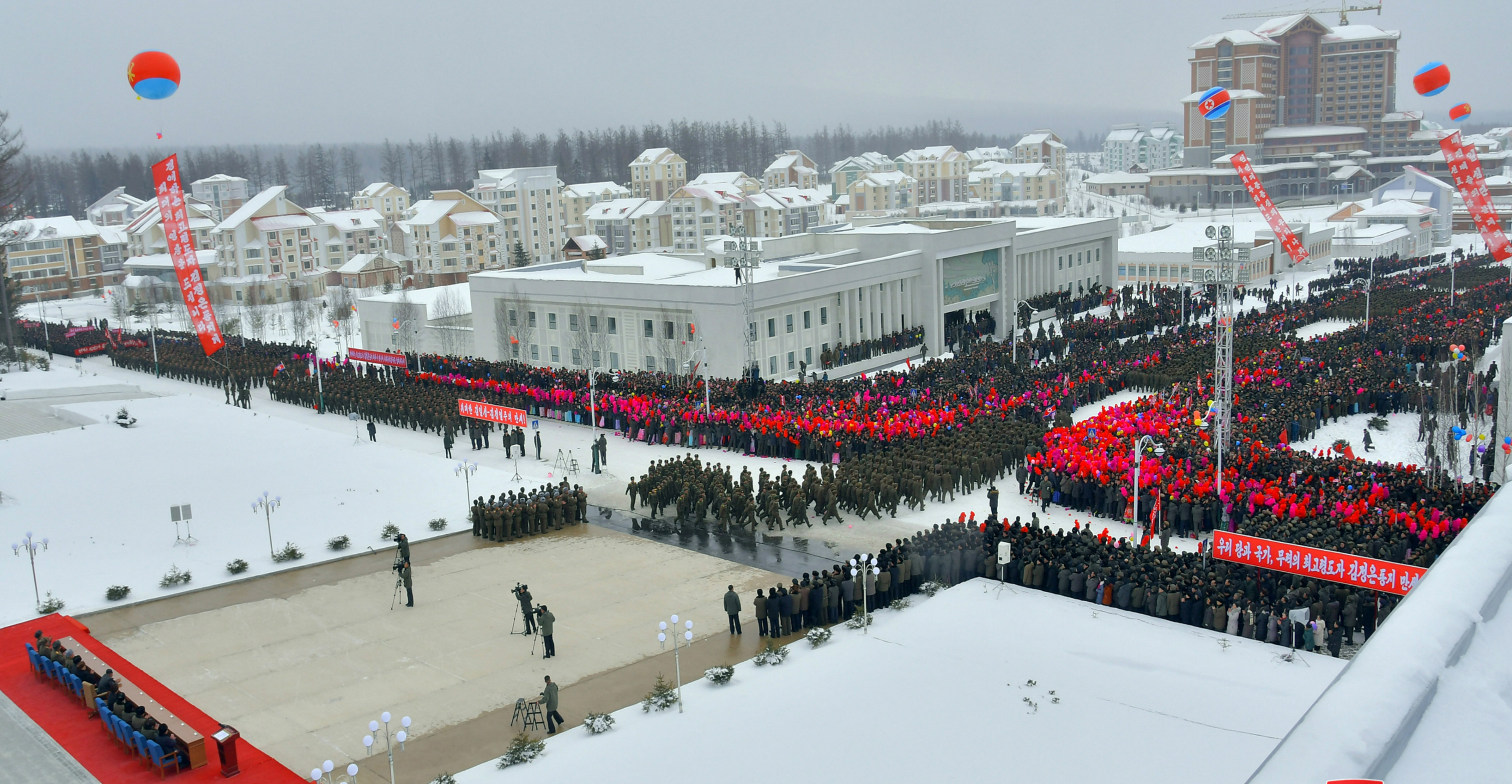 North Korean leader Kim Jong-un attends a ceremony at the township of Samjiyon County on Monday. Photo: KNCA via Reuters North Korean leader Kim Jong-un attends a ceremony at the township of Samjiyon County on Monday. Photo: KNCA via Reuters