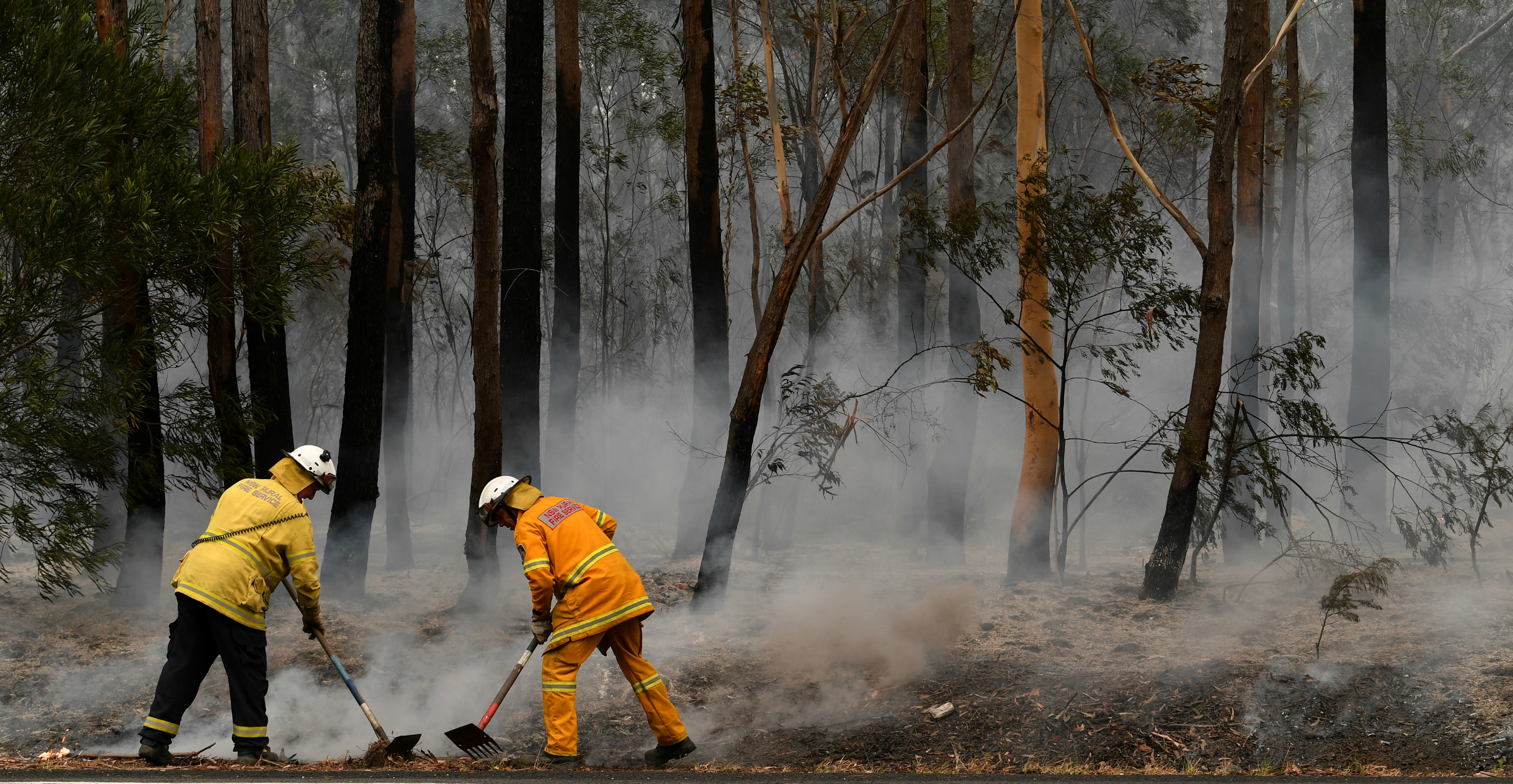 Volunteers try to contain a bushfire which closed Princes Highway south of Ulladulla, Australia, on Jan. 5. Photo: AAP Image via Reuters Volunteers try to contain a bushfire which closed Princes Highway south of Ulladulla, Australia, on Jan. 5. Photo: AAP Image via Reuters