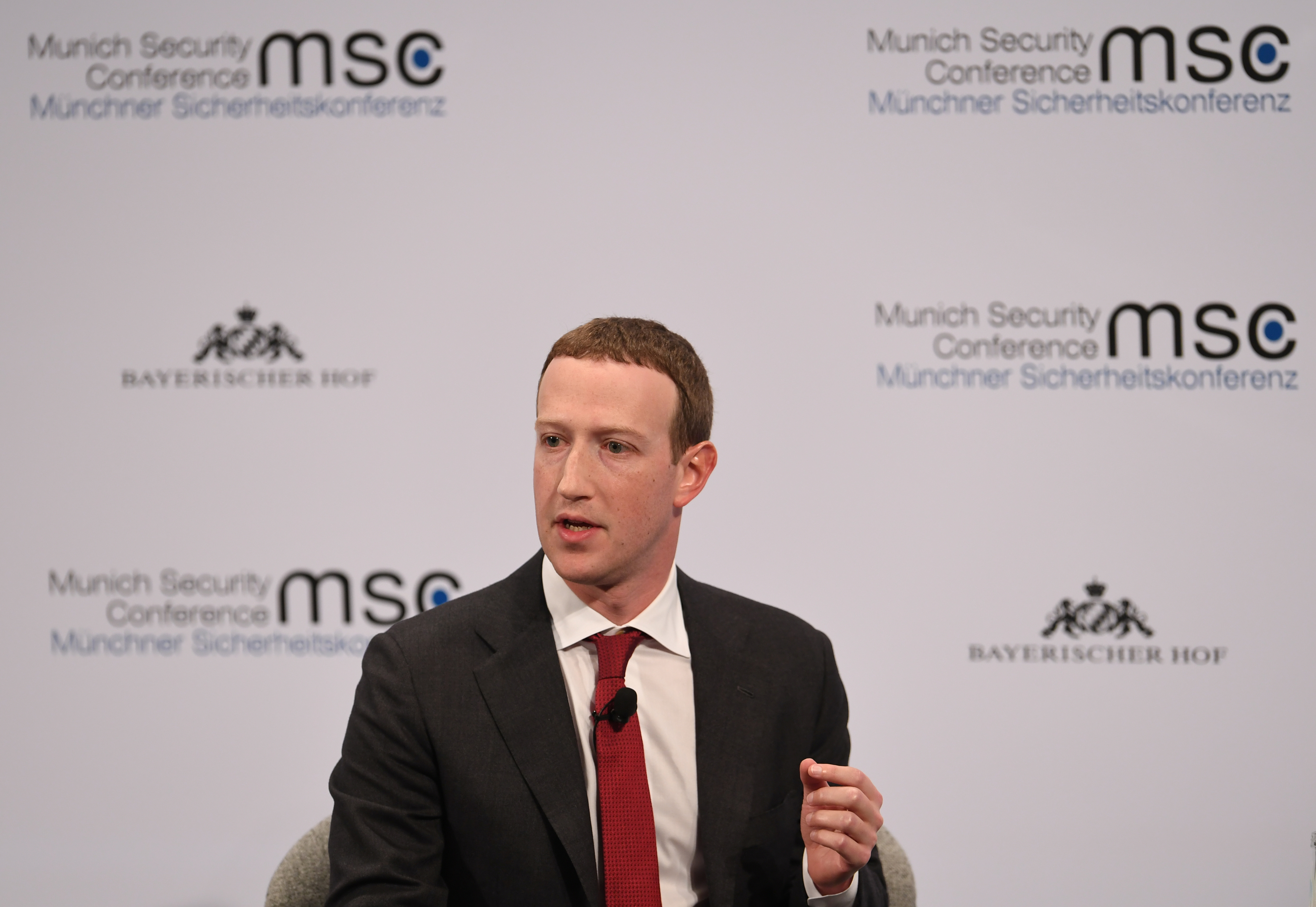 Facebook's Mark Zuckerberg speaks during the annual Munich Security Conference in Germany on Saturday. Photo: Reuters Facebook's Mark Zuckerberg speaks during the annual Munich Security Conference in Germany on Saturday. Photo: Reuters
