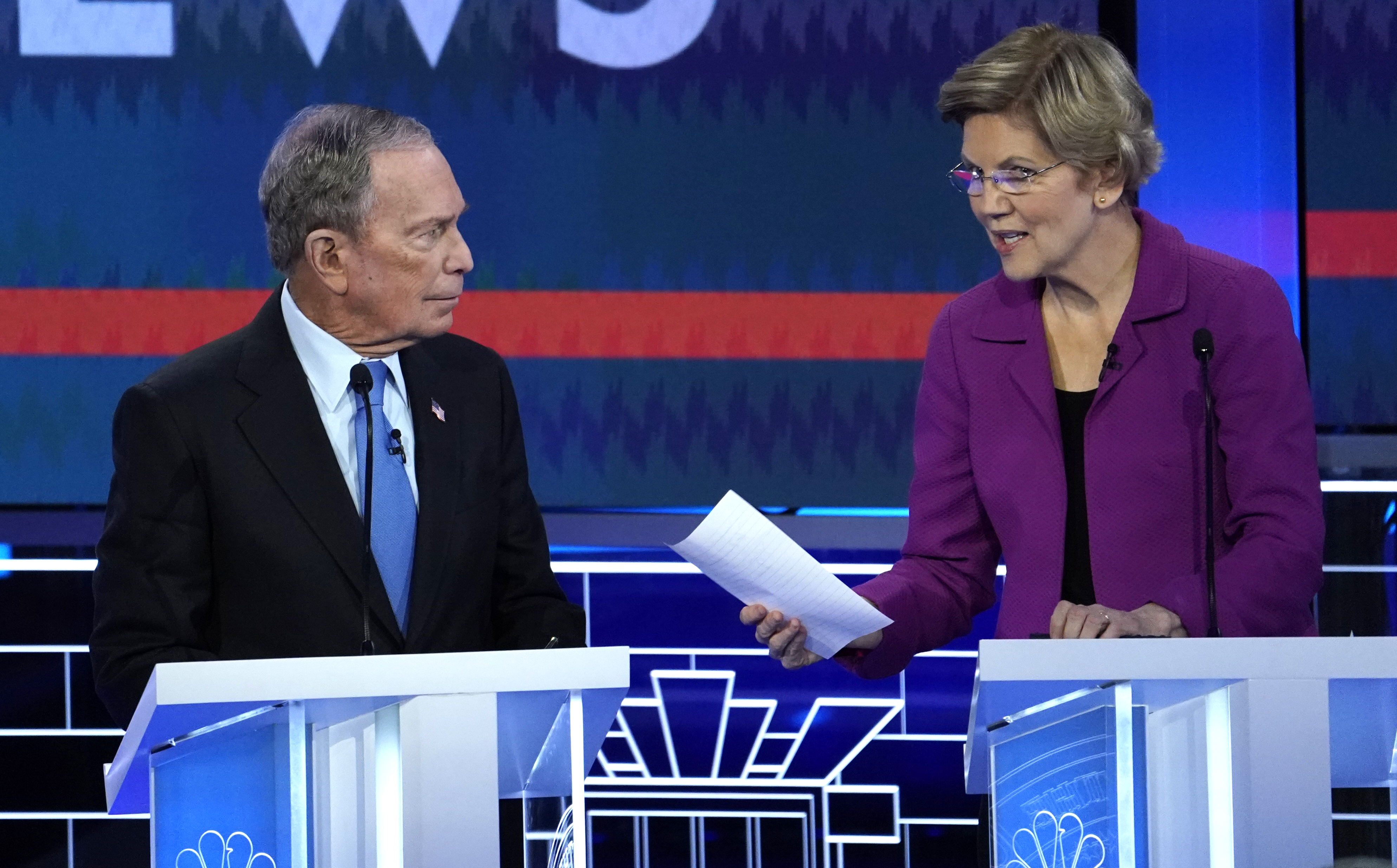 Michael Bloomberg (L) faced blistering attacks from Senator Elizabeth Warren and other Democratic presidential contenders during a debate in Las Vegas on Wednesday. Photo: Reuters Michael Bloomberg (L) faced blistering attacks from Senator Elizabeth Warren and other Democratic presidential contenders during a debate in Las Vegas on Wednesday. Photo: Reuters
