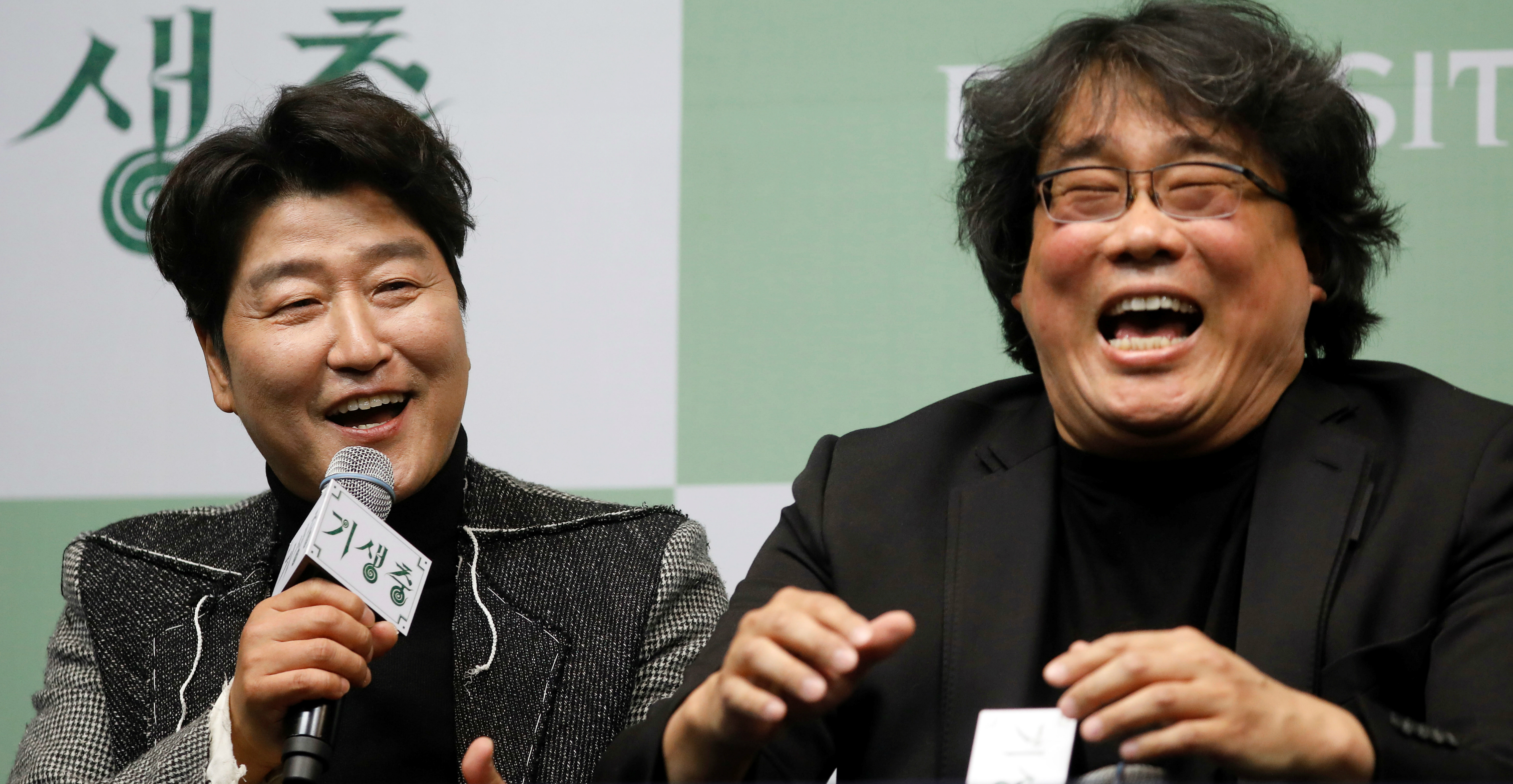 Director Bong Joon-ho (right) and actor Song Kang-ho of the Oscar award-winning film Parasite field questions at a news conference in Seoul on Wednesday. Photo: Reuters Director Bong Joon-ho (right) and actor Song Kang-ho of the Oscar award-winning film Parasite field questions at a news conference in Seoul on Wednesday. Photo: Reuters