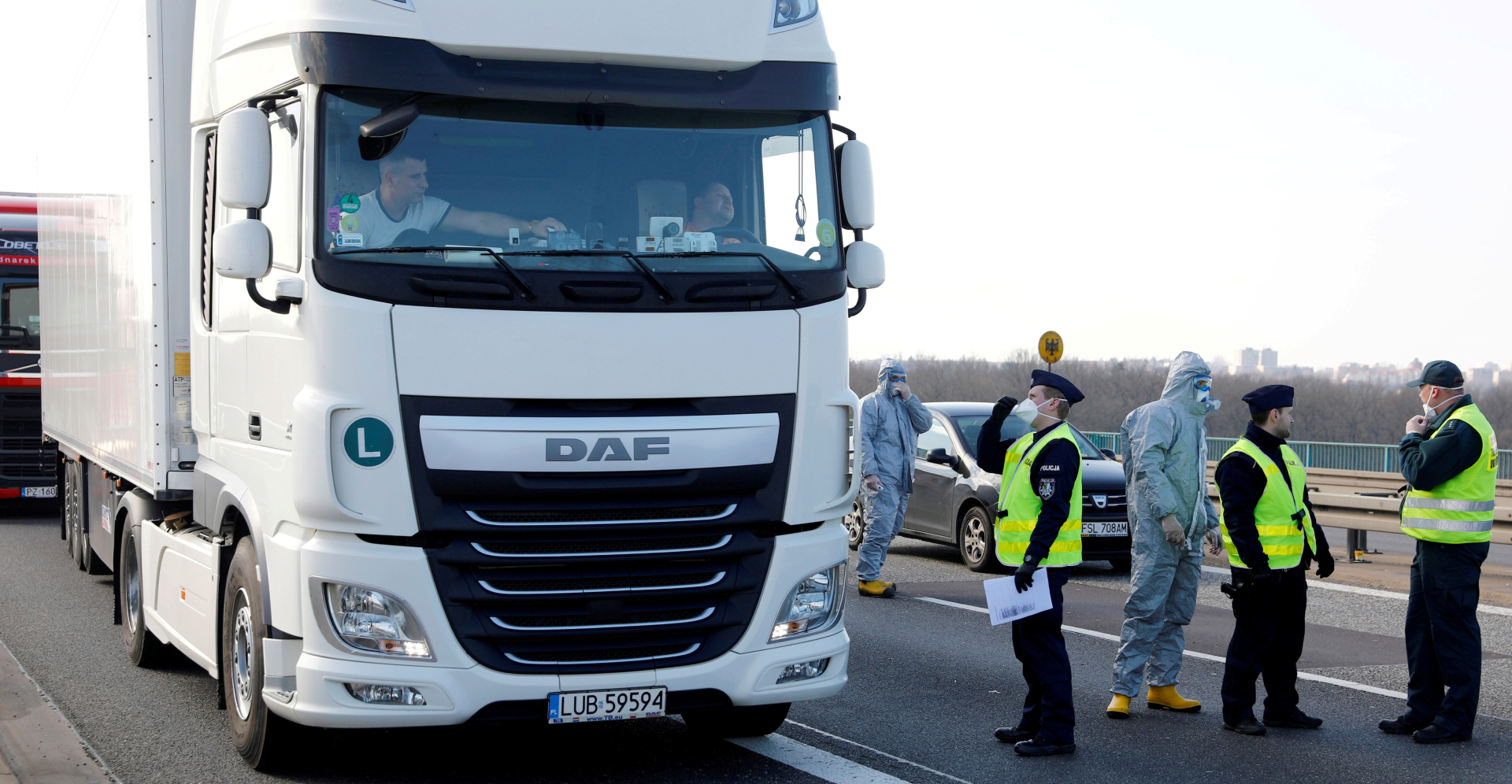 A truck driver stops for a temperature check on the German-Polish border near Frankfurt. Photo: Reuters A truck driver stops for a temperature check on the German-Polish border near Frankfurt. Photo: Reuters