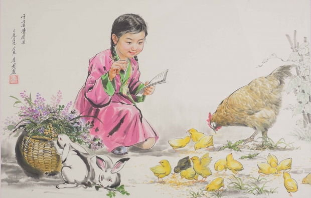 這幅《九九八十一》有隻小雞突然變黑，未知是否暗藏玄機？　(受訪者提供)