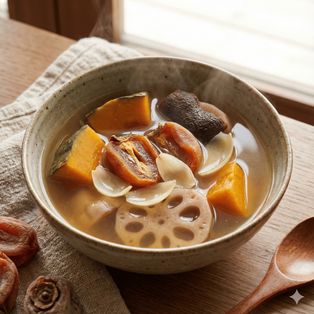 冬天健脾湯水​｜7. 柿餅南瓜蓮藕素湯