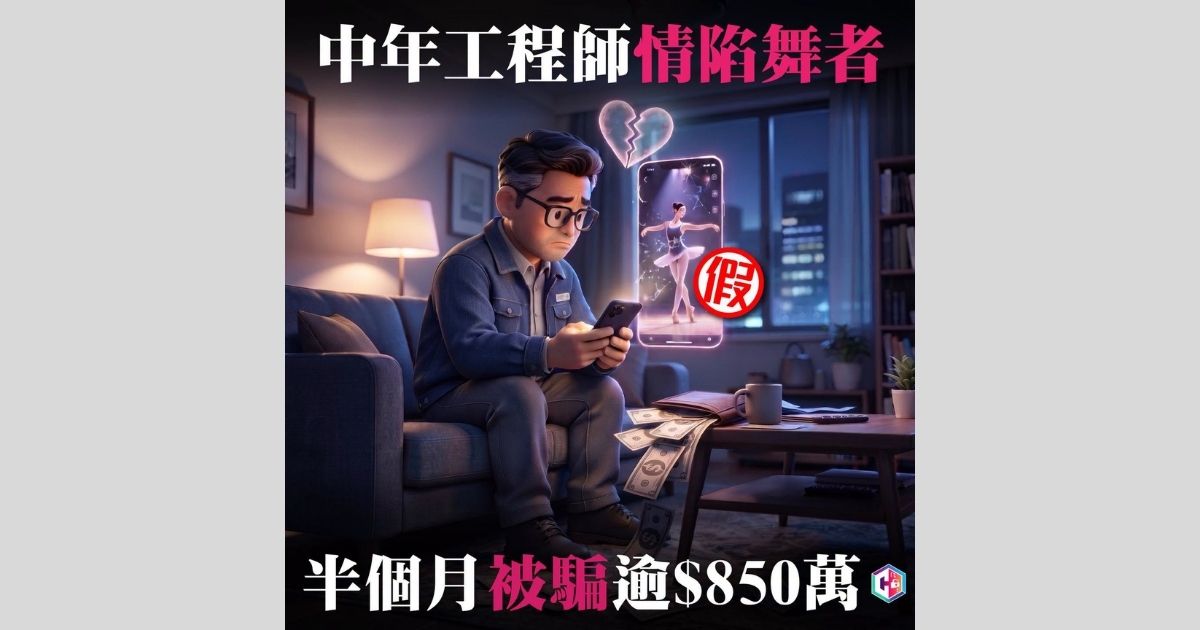 Photo: 信報網站 A middle-aged engineer lost over $850 million in a sophisticated online romance scam after