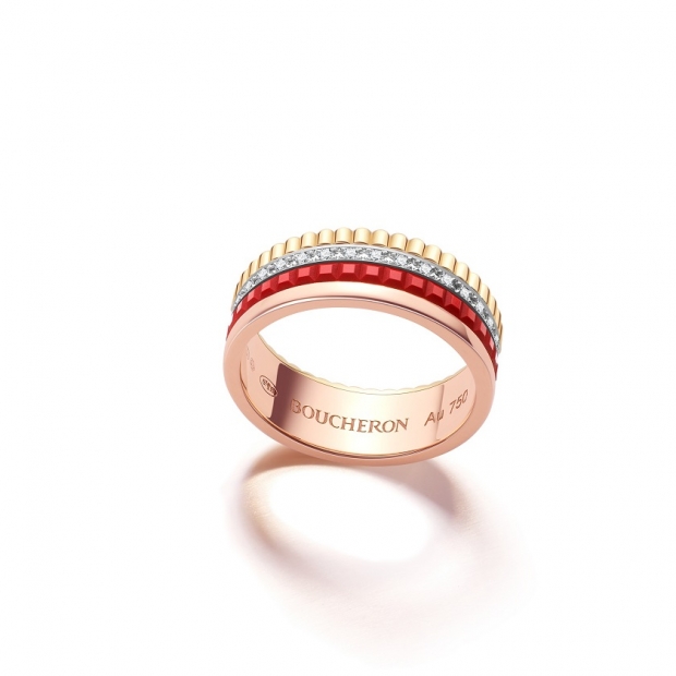 Boucheron 寶詩龍Quatre Red 系列鑲鑽戒指。