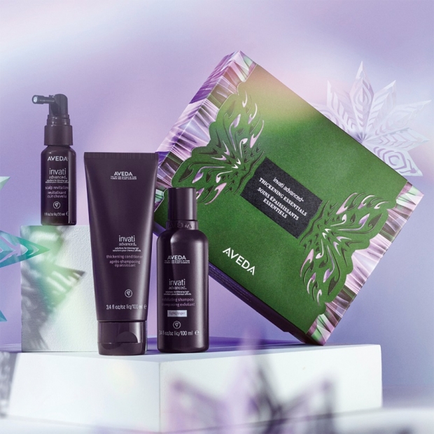Aveda Invati Advanced減少掉髮豐盈禮盒︰頭皮淨化輕柔洗髮水100ml、強韌髮質護髮素100ml、頭皮激活精華30ml︰在多年前經朋友介紹下認識了這個天然護髮品牌，相信不少人都對這個減少掉髮系列非常熟悉，它是我在家中護理頭髮的法寶之一。