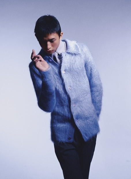 Brushed wool mohair cardigan, shirt, tie and pants. All from Gucci